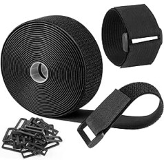6 m Velcro Cable Ties with 30 Buckles, Free Cut to Size, Velcro Tape - 5 cm Wide, Reusable Cable Ties Velcro Tape