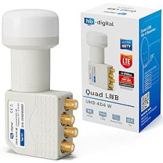 hb-digital Quad LNB (Test Very Good) LNC Head 4 Participants Direct LTE Protected Satellite Digital Satellite Full HD TV 3D 4K UHD Contacts Gold-Plated Weather Protection White