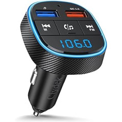 Clydek FM Transmitter for Car, Bluetooth 5.0 Car Radio Audio Adapter with Dual USB Charging Socket, MP3 Player Car Charger Supports Hands-Free Calling, USB Stick, SD Card