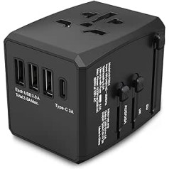 Amoner Travel Plug Adapter Worldwide, Universal Travel Plug with 3USB, 1USB C Socket, International Socket Adapter, Universal Adapter for Germany, USA, England, Italy, Australia