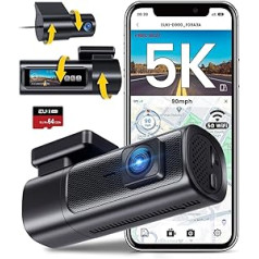 EUKI Dashcam automašīnas priekšējais aizmugurējais 5GHz WiFi GPS, 5K/4K 60 kadri/s + 2,5K automašīnas kamera ar 64G SD karti, 1,5 collu IPS ekrāna paneļa kamera, STARVIS nakts redzamība, HDR, 24 h stāvvietas uzraudzība, maks. 512 GB, 360 