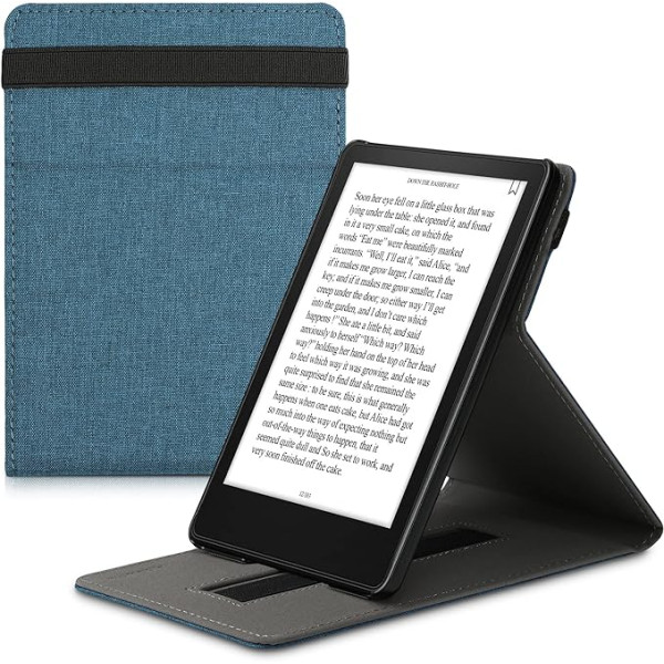 kwmobile futrālis saderīgs ar Amazon Kindle Paperwhite (11. paaudze — 2021. gads) - Statīvs ar siksnu - e-lasītāja aizsargvāciņš - benzīna zils