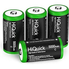 HiQuick Baby C akumulators, NI-MH uzlādējams C akumulators, liela ietilpība 5000 mAh, 1200 uzlādes cikli, 1,2 V C tipa akumulators (4 pakojumā)