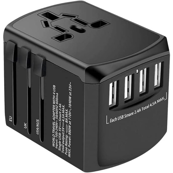 Evershop Reiseadapter Reisestecker Weltweit 224+ Ländern Universal Travel Adapter ar USB un AC Steckdosenadapter Internationaler Netzadapter für Deutschland USA UK Italien Europa Dubai China Usw