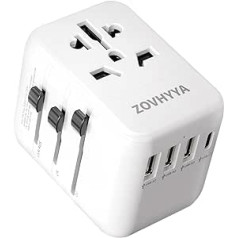 ZOVHYYA ceļojumu adapteris visā pasaulē universāls ceļojumu spraudņa adapteris ar 4 USB 15 W starptautisko ligzdas adapteri ar USB C tipa C, maiņstrāvas ligzda visā pasaulē Eiropai Anglija ASV Austrālija Itālija Japāna