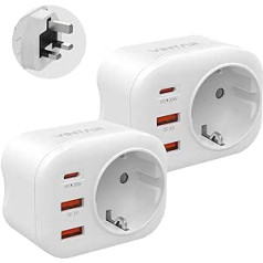 Ceļojumu adapteris UK Adapteris Anglija Vācija Plug, VINTAR 2PC 20W PD&QC 3.0 Socket Adapter Travel Plug Barošanas adapteris ar 2 USB-A un 1 USB-C Lielbritānijai Anglijai Īrijai Malaizijai, TypG