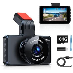 Range Tour Dash Cam automašīnas priekšpuse ar 64 GB SD karti, 3 collu IPS ekrāna automašīnas kamera 1080P FHD automašīnas kamera, video ierakstītājs, automašīnas paneļa kamera ar 170 ° platleņķi, nakts redzamība, WDR, cilpas ierakstī