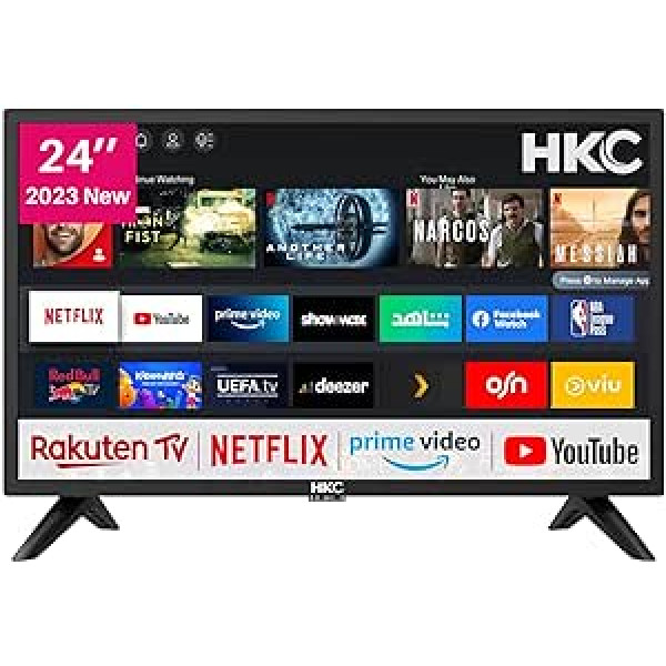 HKC NHV24H3 televizors 24 collu (60 cm) viedtelevizors ar Netflix, Prime Video, Rakuten TV, DAZN, Disney+, YouTube, UVM, WiFi, trīskāršu uztvērēju DVB-T2/S2/C