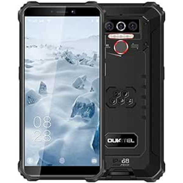 Oukitel WP5 (2020) 4G āra viedtālrunis bez līguma, 8000 mAh akumulators, 4 LED kabatas lukturītis, izturīgs mobilais tālrunis IP68, MTK6761 32 GB, 13MP + 2MP + 2MP, Android 9.0, sejas noteikšana, GPS, melns