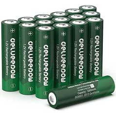 Delyeepow AA 3300 mAh akumulatori, iepakojumā 16, uzlādējama liela ietilpība, 1200 cikli, 1,2 V, 16 bateriju komplekti