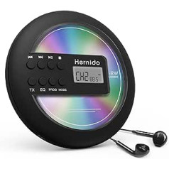 Hernido Portable Car CD Player, Compact CD Player with FM Transmitter, USB Rechargeable Discman with Headphones, Shockproof/Continuous Playback Walkman CD Player