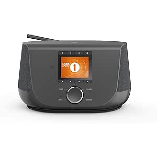 Hama interneta radio ar digitālo radio uztveršanu, divvirzienu skaļruni un mobilā tālruņa uzlādes funkciju (viedais radio ar WLAN/DAB/DAB+/FM, Bluetooth/Spotify straumēšana, stacijas pogas, radio modinātājs,