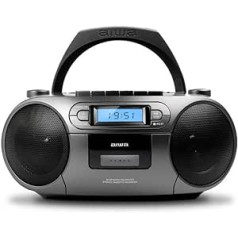 Aiwa BBTC-550BK portatīvais radio CD Bluetooth USB kasešu ierakstītājs metāliski pelēks