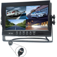 Pardarsey 9 collu TFT LCD automašīnas aizmugures skata četru dalītu monitors, tālvadības pults, 4 kanālu 4 kontaktu spraudņa video ieejas Triecienizturīgs ar 12 V-24 V 800480HD ekrānu ar saulessarga pretatspīdumu