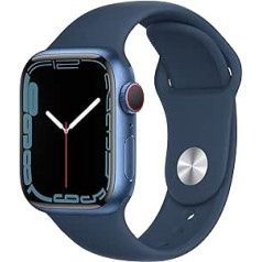 Apple Watch Series 7 (GPS + Cellular, 41 mm) — zils alumīnija korpuss ar bezdibeni zilu sporta siksniņu — parastais (atjaunots)