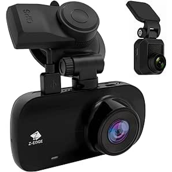 Z-Edge GPS paneļu kameras dubultā automašīnas kamera ultra HD 1440P ar aizmugurējo kameru Full HD 1080P 2,7 collu LCD ekrāns, 150° platleņķa objektīvs, cilpas ierakstīšana, WDR, G sensors, kustības noteikšana, stāvvietas uzraudzība