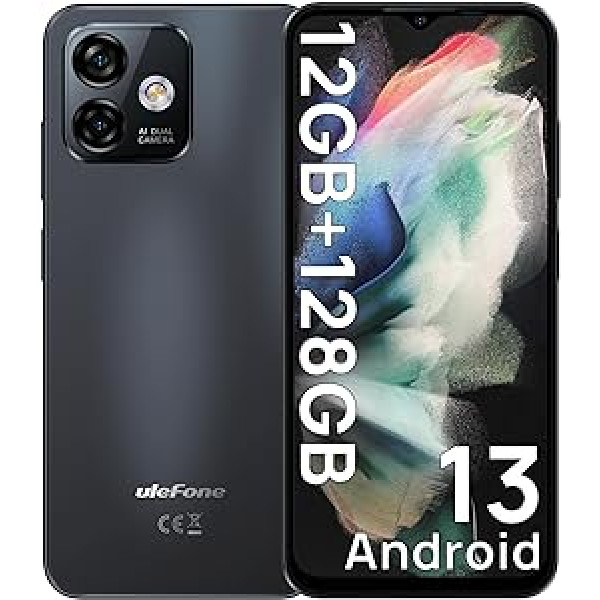 Ulefone Note 16 Pro 128GB Android 13 mobilais tālrunis bez līguma 12GB RAM 50MP kamera 6,52 collu astoņkodolu viedtālrunis bez līguma 4400mAh ar divām SIM kartēm bez simbloķēšanas mobilais tālrunis GPS OTG melns