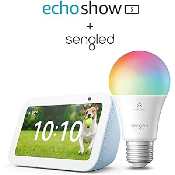 Echo Show 5 (3. Gen.) | Graublau + Sengled LED-Smart-Glühbirne (E27), Funktionert mit Alexa - Smart Home-Einsteigerpaket