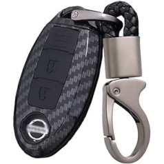 HIBEYO Smart Car Key Case der Nissan Key Case tālvadības pults Nissan Kicks Tiida Pathfinder Murano Juke Key Case oglekļa dizains ar silikona aizsardzību oglekļa šķiedras melns