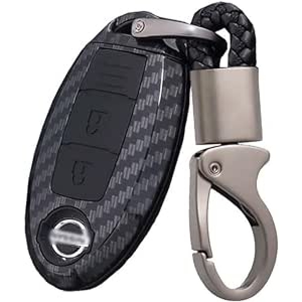 HIBEYO Smart Car Key Case der Nissan Key Case tālvadības pults Nissan Kicks Tiida Pathfinder Murano Juke Key Case oglekļa dizains ar silikona aizsardzību oglekļa šķiedras melns