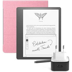 Amazon Essentials komplekts ar vienu Kindle Scribe (Schwarz) — 64 GB, Premium-Eingabestift, Amazon Klapphülle aus stoff un einem Amazon Powerfast Ladegerät