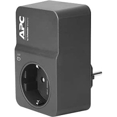 APC Surge Protector PM1W-GR ligzdas adapteris ar pārsprieguma aizsardzību (1 Schuko spraudnis, datoram, televizoram utt. Krāsa: melna)