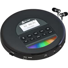 KLIM Nomad - NEU 2023 - Tragbarer CD-Player Discman mit langlebigem Akku - Inklusive KLIM Fusion Kopfhörer - Kompatibel mit CD-R, CD-RW, MP3 - Mit TF-Reader, Radio FM, Bluetooth (Generalüberholt)