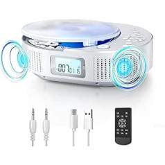 DESOBRY CD atskaņotājs pārnēsājams ar Bluetooth 5.0, HiFi skaņas skaļrunis, CD mūzikas atskaņotājs ar tālvadības pulti, uzlādējams Boombox, FM radio, LED ekrāns, atbalsta AUX/USB