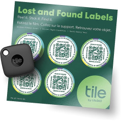 Tile Mate + pazaudētas un atrastas etiķetes — Bluetooth izsekotājs atslēgām, somām un citam; QR skenējamas uzlīmes klēpjdatoriem, ūdens pudelēm un citiem. Saderīgs ar iOS un Android