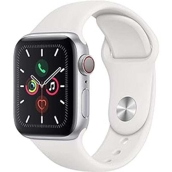 Apple Watch Series 5 40 mm (GPS + Cellular) — Aluminiumgehäuse Silber Weiß Sportarmband (Generalüberholt)