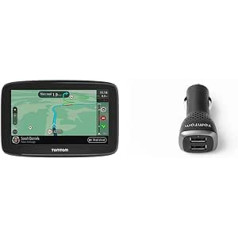 TomTom GO klasiskā navigācijas ierīce (5 collas), melns un dubults USB automašīnas ātrais lādētājs, 2,4 A uz vienu portu, piemērots visām TomTom navigācijas ierīcēm un citām USB ierīcēm