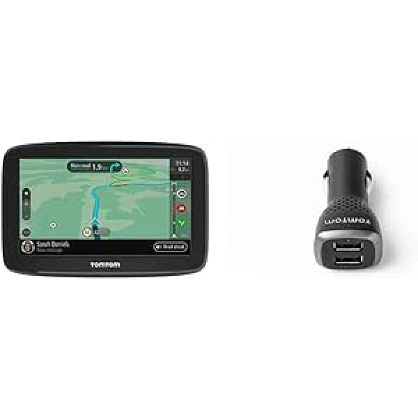 TomTom GO klasiskā navigācijas ierīce (5 collas), melns un dubults USB automašīnas ātrais lādētājs, 2,4 A uz vienu portu, piemērots visām TomTom navigācijas ierīcēm un citām USB ierīcēm