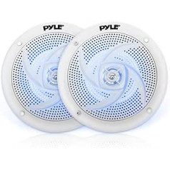 Pyle Marine Speakers PLMRS43WL - 4 Inch 2 Way Waterproof and Weather Resistant Outdoor Audio Stereo Sound System with LED Lights, 100 Watt Power and Low Profile Slim Style - 1 Pair - White