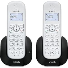 VTech CS1551 bezvadu tālrunis ar 2 klausulēm ar lādētāju, automātisko atbildētāju, zvanu bloķēšanu, zvanītāja ID, zvanītāja ID, brīvroku ierīci, apgaismotu displeju un tastatūru