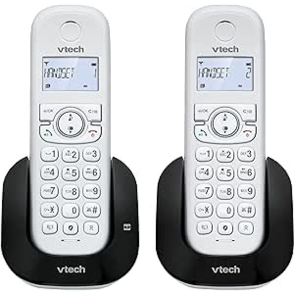 VTech CS1551 bezvadu tālrunis ar 2 klausulēm ar lādētāju, automātisko atbildētāju, zvanu bloķēšanu, zvanītāja ID, zvanītāja ID, brīvroku ierīci, apgaismotu displeju un tastatūru