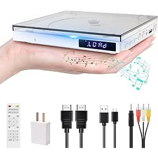 HDMI DVD atskaņotājs televizoram, kompakts DVD atskaņotājs HDMI ar austiņām, iebūvēts skaļrunis un USB ports, reģions brīvs NTSC/PAL sistēmām, DVD atskaņotājs ar HDMI RCA kabeli, austiņas