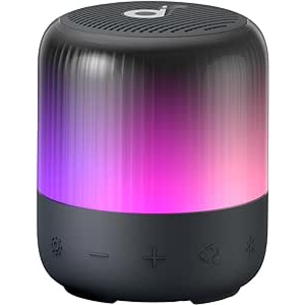 soundcore Glow Mini mobilais skaļrunis, Bluetooth skaļrunis ar 360° skaņu, 12h akumulatora darbības laiks, regulējams EQ un gaismas šovs, IP67 ūdensizturīgs un putekļu necaurlaidīgs, kempingiem, mājas un pludmales ballītēm