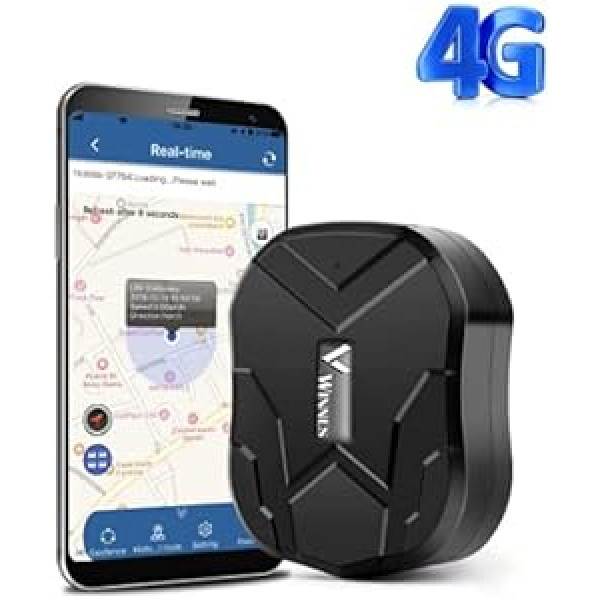 Winnes GPS izsekotājs 4G TK905, GPS izsekotājs automašīna 5000 mAh IP58 ūdensizturīgs ar bezmaksas lietotņu/datora platformu, bez ABO, reāllaika izsekošanas pretzaudēšanas izsekotājs automašīnu motociklam