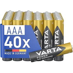 VARTA Baterija AAA, 40 Stück, Power on Demand, Alkaline, 1,5V, Vorratspack in umweltschonender Verpackung, ideāls für Computerzubehör, Smart Home Geräte, Made in Germany [Exklusiv bei Amazon]