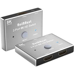 8K HDMI 2.1 slēdža sadalītājs, tikai 2 vienā izeja, BolAAzuL HDMI pārslēgšanas adapteris, virziens — 8K @ 60 Hz, 4K @ 120 Hz, 1080p @ 120 Hz, HDR, UHD, 48 Gbps HDMI slēdzis 2. Ieeja 1 Izvade X-PS4 Blue PS Ra5yPS4