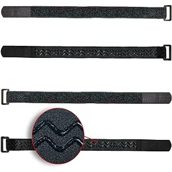 FrogJim 4 x Velcro kabeļu saites, 40 cm, melns ar slīdēšanas pieturu un sprādzi, ideāli piemērots kā Velcro velosipēda vai slēpju siksniņa, atkārtoti lietojama Velcro lente, pretslīdēšana, 30 mm plata fiksēšanai un komplektēšanai KSS4