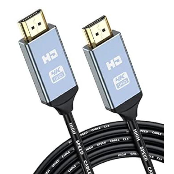 AviBrex 4K HDMI kabelis 15 metri, HDMI 2.0–HDMI kabelis 4K @ 60 Hz 18 Gbps PVC, apzeltīti savienotāji ar Ethernet/audio atgriešanas kanālu, saderīgs video 4K UHD 2160p, HD 1080p, Xbox PS4