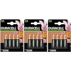 12 x Duracell AA Rechargeable 2500 mAh (3 Blister with 4 Batteries) 12 Rechargeable Batteries