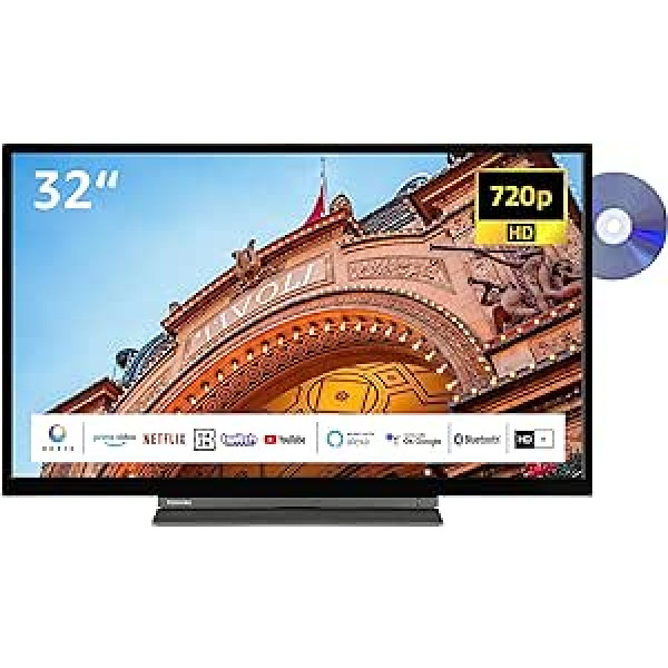 Toshiba 32WD3C63DAW 32 collu televizors/viedtelevizors (HD Ready, HDR, trīskāršs uztvērējs, DVD atskaņotājs, Bluetooth) — iekļauts 6 mēnešu HD+ [2023].