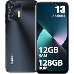 OUKITEL C36 (2023) mobilais tālrunis bez līguma, 12 GB + 128 GB/1 TB paplašināms, 5150 mAh 6,56 collu HD+ displejs, Android 13 lēts viedtālrunis 4G, astoņu kodolu procesors, 13 MP panorāmas kamera, divas SIM kartes 3