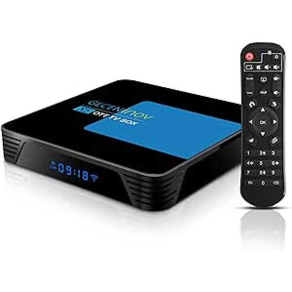 Android 10.0 TV Box, Smart TV box 4+64 GB 3D 4K@30 fps augstas izšķirtspējas RK3318 centrālais procesors, atbalsts 2,4 GHz/5,0 GHz WiFi, Bluetooth 4.1 un 100 M Ethernet savienojuma TV kastes