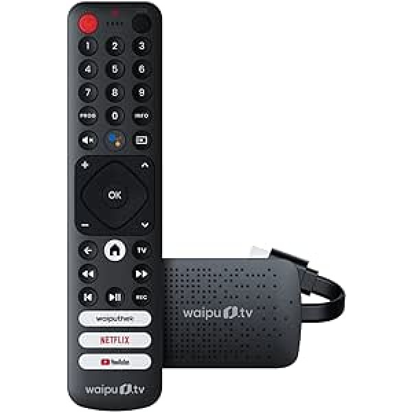 waipu. TV 4K Stick | Ietver tālvadības pulti ar ātrās sastādīšanas pogām (ar TV vadības pogām) | TV caur WLAN | HDMI | 4K | HDR