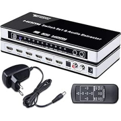 Tendak HDMI Switch HDMI Umschalter 4K HDMI Verteiler HDMI Switch 5 HDMI Schalter 5 auf 1 ar SPDIF un L/R Audio Extractor ar Fernbedienung Unterstützt Arc HDMI 1,4