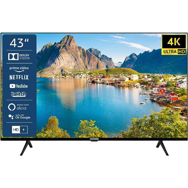 TELEFUNKEN XU43L800 43 collu televizors/viedtelevizors (4K UHD, iebūvēts Alexa, trīskāršs uztvērējs) — iekļauts 6 mēnešu HD+