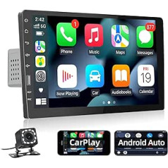 Podofo 9 collu automašīnas radio 1 DIN ar Apple Carplay, Bluetooth un Android automašīnas viena DIN automašīnas radio ar ekrānu, FM AM radio, SWC un spoguļa saiti | USB savienojums, ieskaitot atpakaļgaitas kameru un mikrofonu